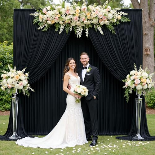 HBBMAGIC 2 Stücke 150×300cm Falten freie Schwarz Hintergrund Vorhänge für Hochzeit Party 100% Polyester Schwarz Hintergrund Vorhänge für Geburtstag Taufe Baby Dusche Braut Dusche Dekorationen