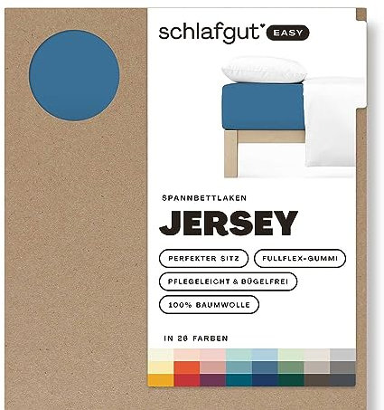 Schlafgut Easy Jersey Spannbettlaken 90x190 bis 100x200 Blue Mid, Spannbetttuch aus 100% Baumwolle