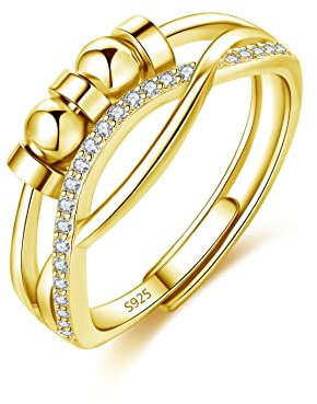 Cangall Silber Anxiety Rings, 925 Sterling Silber Damen Angst Rings, Offen Einstellbar Anti Stressringe Gold, Unendlichkeit Silber Fidget Spinner Ringe, Angstringe Dekompressionsringe mit 5 Perlen