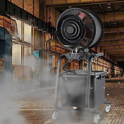 Ventilador de nebulización portátil con tanque de agua de 11 galones con oscilación de 90 grados, ventilador de pedestal industrial con ruedas, for uso residencial, comercial, restaurante e industrial