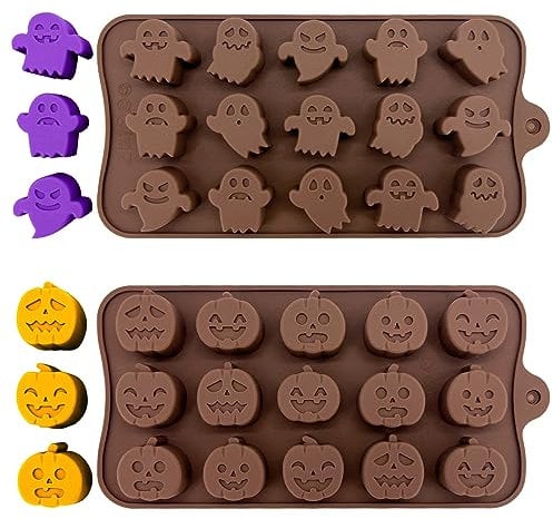 Halloween Chocolate Silicone Molds Different Shapes Moulds of Mini Halloween Pumpkins and Ghosts Mold for Chocolate, Candy, Gummy, Jelly, Cookie, Ice Cube