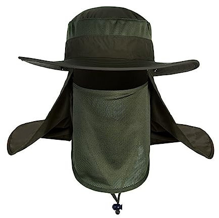 Sxhlseller Schnell Trocknender, Wasserdichter Sonnenhut mit Abnehmbarem Schleier und Atmungsaktivem Netz, Verstellbare Größe für Outdoor Angeln, Camping (OD Grün)