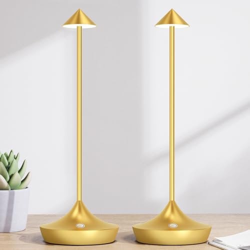 Hapfish Battery Operated Table Lamps for Living Room Set of 2, Rechargeable Cordless LED Desk Lights, Portable & Dimmable, Wireless Small Battery Powered Lamp for Outdoor Living Room Dinner – Gold