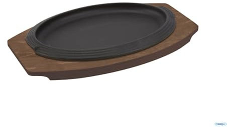 ILSA Piatto a servire ovale, ghisa, vassoio in legno, cm 28x19