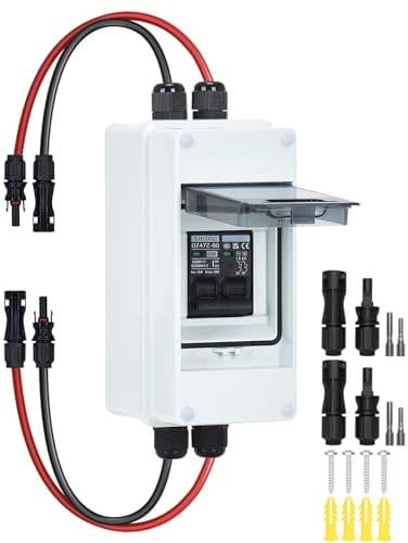 DIHOOL Fusible photovoltaïque fusible DC disjoncteur automatique 60A avec câble de prise solaire IP65 boîtier étanche pour système solaire (60A, DC 1000V)