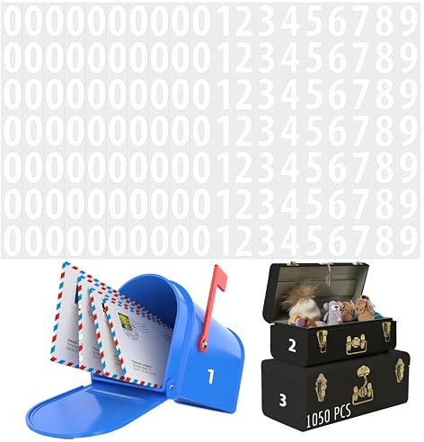 Hebayy 1050 PCS Number Stickers, 1'' Water Resistant Vinyl Stickers Consecutive 0-9 Labels Self-Adhesive Without Residue Left for Office, Classroom, Indoor, Boxes, Storage (15 Sheets, White)