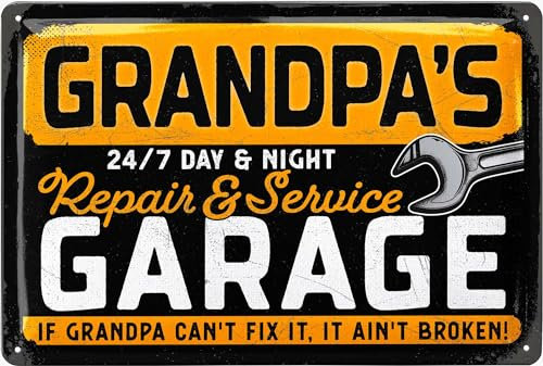 LANOLU Retro Blechschild - Opas Service Schild für Opas Werkstatt, Vatertagsgeschenk für Opa - Bester Opa Schild - Geschenk Werkstatt - Wenn Opa es nicht reparieren kann 20x30cm