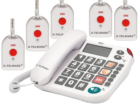 G-TELWARE PRO (Weltneuheit) Silence SOS Technik/SOSParam.einstellb./2023-2024er Modell Haus Notruf Seniorentelefon mit FunkSOS-Sender - 5 Handsender mit Schlaufe, Satingrau, PRO+