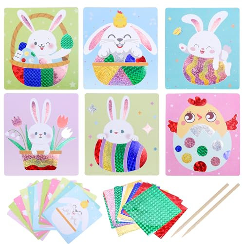 TGFIX 12Pcs Oster Bastelset aus Papier Ostergeschenke Kinder Ostern Basteln durch Folien Kreative Osterhase Papierbasteln DIY Ostereier Papierbastelset Küken Osterbasteln für Ostern Party