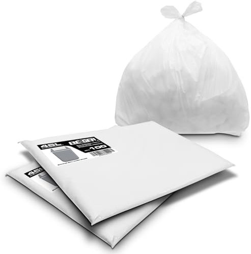 RE-GEN 45L Essential Range Medium Kitchen, Bathroom Swing Bin Liners White Refuse Sacks (2 Pack, 200 Bags) Everyday, Office & Home Use | Quality Rubbish Garbage Bags 330/584 x 762mm