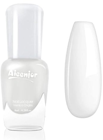 Aieenjor Nagellack Weiß auf Wasserbasis, Ungiftig Schnell Trocknend Und Sicher Nagellack Weiss, Geeignet für täglich Arbeit Studium Hochzeit Und Andere Besondere Anlässe, White Nail Polish, 8ml