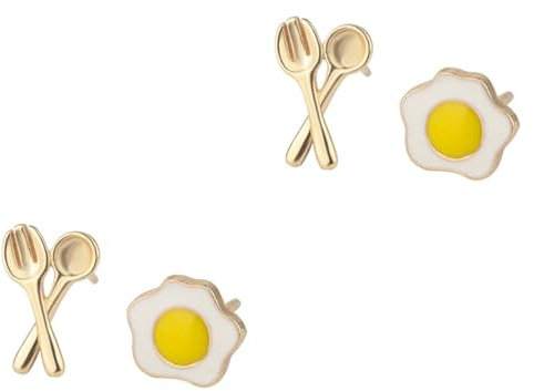 SAFIGLE 2 Pairs Poached Egg Earrings Women Ear Decor Asymmetric Poached Egg Fork Spoon Earrings Basket Decor Poached Egg Asymmetric Earrings Decorative Earrings Hanging Man Alloy Jewelry