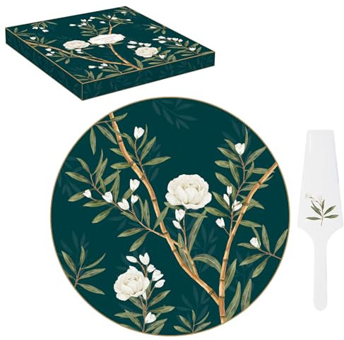 COFFRET PLAT A TARTE Ø 32CM AVEC PELLE EN PORCELAINE ROYAL PEONIES