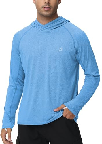 Roadbox Mens UPF 50+ Fishing Shirts - Long Sleeve UV Sun Protection Hoodie Outdoor Hiking Shirts for Sports Running