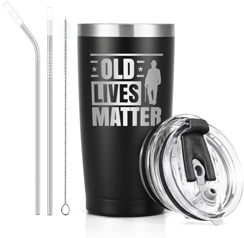 Livole Funny Gifts for Men, Dad, Grandad, Retirement Gift for Men, Old Lives Matter Mug, Christmas, Father s Day Gifts for Dad, Grandpa, Mens Birthday Gift, 20oz Stainless Steel Wine Tumbler