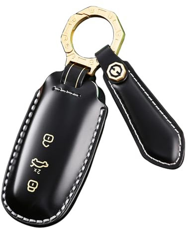 ontto Étui de clé de voiture en cuir de vachette pour clé de voiture - Convient pour Audi A3 A6 A7 A8 Q4 E-tron Q5 Q8 C8 D5 RS7 S6 Q7 SQ7 SQ8 RS6 Avant - Porte-clés 3 boutons - Noir