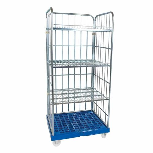 Oswald Transportgeräte Rollregal 3-seitig, 3 Zwischenböden, Nutzhöhe 1.600 mm, Rollplatte aus Kunststoff, 815 x 724 x 1.790 mm, 500 kg, Feuerrot