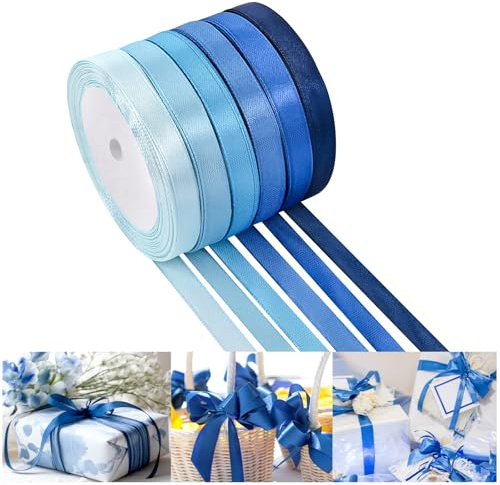 NACHLYNN 10mm x 22m Satinband Blau Schleifenband Geschenkband Bänder zum Basteln für Verpackungsband Urlaubsdekoration Hochzeitsstrauß DIY Dekoration