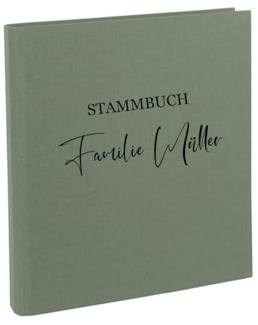 AWASG Dokumentenmappe Stammbuch - Personalisiert mit Namen - Ringbuch Ordner für die Familie - Familienordner Leinen zum Einsortieren von Unterlagen (Olive)