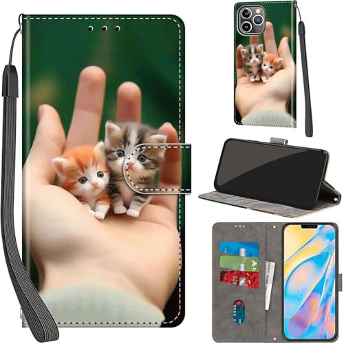 PHINIENLAND Wallet Flip Case for iPhone 12 Pro Max Leather Kitten | 3 Card Slots & 1 Cash Pocket, Magnetic Closure, Kickstand, Premium PU Leather flip cover for iPhone 12 Pro Max