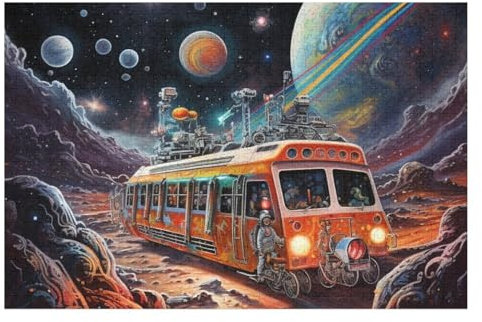 Bus Auto Holzpuzzle 1000 Teile, Knobelspiele Für Erwachsene, Teenager, Puzzles Unmögliche - Kinder Puzzle Zimmer Deko （75×50cm）