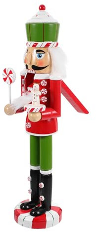 IMIKEYA Weihnachts-Lebkuchen-Nussknacker Mit Rotem Körper Und Grünem Hut 38 cm Nussknacker Aus Holz Weihnachtsschmuck Nussknackerfigur Für Die Tischdekoration Zu Weihnachten