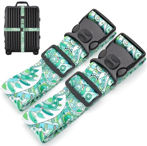 MOTONG 2 Stück Koffergurt-200CM Kofferband Verstellbare Rutschfestes, Kofferband Auffällig Personalisierte Zur schnellen Identifizierung Kofferbänder Kreuzgurt, Luggage Strap(Grüner)