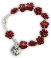 OVUNQUE PROTEGGIMI Armband Decina del Rosenkranz – rote Rose und Medaille der Heiligen Rita, Medium, Acryl, Kein Edelstein