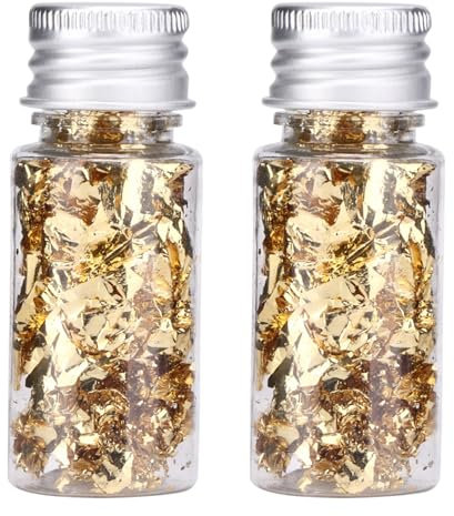Haosie Feuille D'or, 2 PCS Multifonctionnel Papier Feuille D'or en Bouteille, Feuille d or Alimentaire Patisserie, Pour L'Alimentation, la DéCoration Des Desserts, L'artisanat