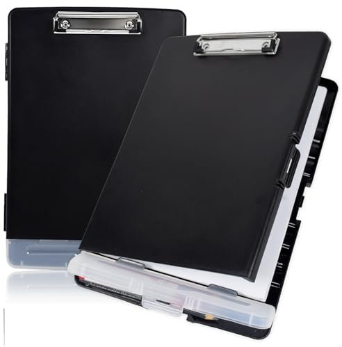 Marte Vanci Clipboard with Storage, Plastic Nursing Clipboard Folder with Pen Holder Heavy Duty Portable A4 File Storage Folder Box Writing Clip Board for School Office Work Medical Personnel Black