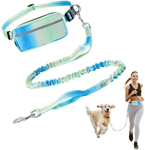 Joggingleine Hunde mit Bauchgurt Laufgürtel Hundleine für Große und Mittelgroße Hunde Verstellbare Führleine Hundeleine mit Reflektierenden Streifen Grün