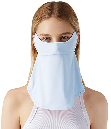 OhSunny Neck Gaiter Face Scarf Cover Sun Protection Balaclava Cloth Bandanas with Ear Loops (Light Blue)