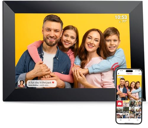 Frameo Digital Picture Frame VESWWE 10.1 IN Digital Photo Frame WiFi 1280x800 IPS Touch Screen 32GB Storage Auto-Rotation Instantly Share Photos and Videos Via the Frameo App