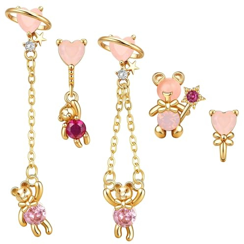 BodyBonita Boucles D'oreilles Femme en Plaquées Or 18 Carats - Boucles D'oreilles Hypoallergéniques pour Cartilage Créoles Délicates Plaquées Piercing Oreille à Chaîne Pendante Bijoux Femme