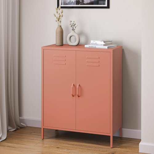 skølm Kommode Atria terrakotta, Sideboard für Wohnzimmer, Metall Kommode mit Doppeltür, Metallschrank, Mehrzweckschrank Größe 100x80x38 cm