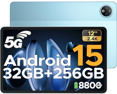DOOGEE V Pad 5G Tablets 12 inch Android, Mediatek Dimensity 7050 Octa-Core Tablet With Sim Card Slot, 2.4K Display+90Hz Android 15 Tablets 32GB+256GB/2TB+8800mAh, 13MP Camera, 4 Speakers, WiFi 6-Blue