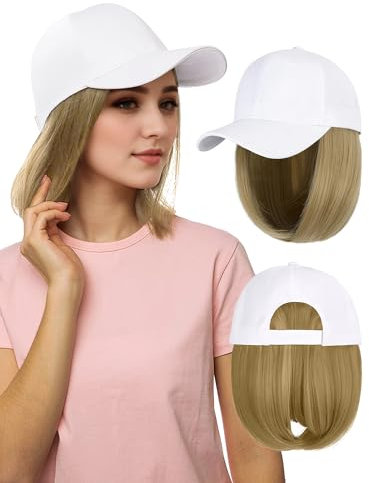 Haarteil perücken Kurze Bob-Frisur glatten Haaren, Baseballkappenperücken mit Wigcap，Leinwand Hut Perücke 15cm