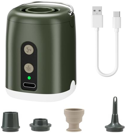 GlasFlength Mini Elektrische Luftpumpe, 4.5Kpa 2-in-1 Elektrische Luftpumpe für Luftmatratze Magnetisch Tiny Pump mit 4 Luftdüsen und LED Leuchten für Luftmatratze Schwimmring Kleidungsvakuumbeutel