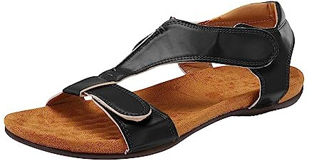 Sandales à enfiler pour femme - Chaussures dorées - Talons orthopédiques, Noir , 37 EU