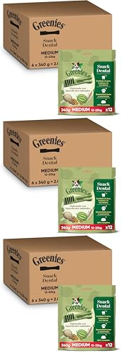 Greenies Dental Treats Original Medium – Zahnpflegesnacks für mittelgroße Hunde von 12-22 kg – Hundeleckerli zur täglichen Zahnreinigung – 1 x 340 g (Packung mit 3)