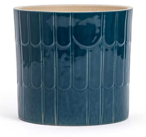 Elegante Terrakotta-Vase | Meeresblau mit dekorierten Bögen | Durchmesser 13,5 cm - Höhe 13 cm | Dekorativer Topf für Pflanzen, Blumen, Bonsai, Sukkulenten, Sansevieria | moderner Übertopf für den