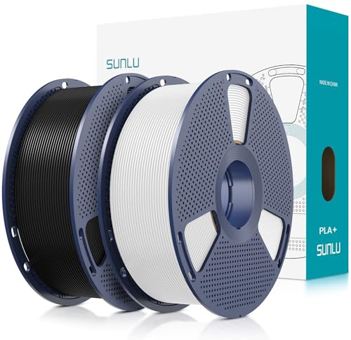 SUNLU PLA+ Filament 1.75mm 2KG, PLA Plus 3D Drucker Filament, Schwarz+Weiß | Stärker belastbar, 2 Spule 3D Druck PLA+ Filament, Neatly Wound, Maßgenauigkeit +/- 0.02mm