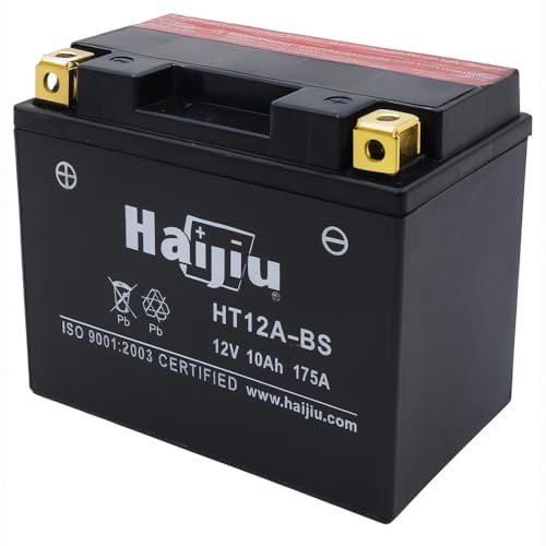 Haijiu HT12A-BS Batería de Arranque AGM para Moto y Scooter | 12V, 10 Ah, 180 CCA | Lista para Usar, sin Mantenimiento, Antivibración