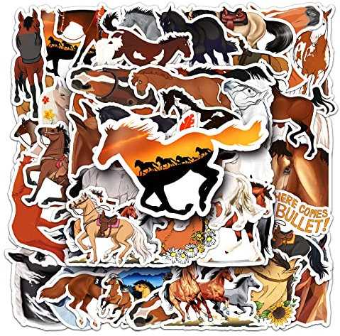 50 Pcs Horse Stickers Pack for Animal Lovers, Waterproof Vinyl Cartoon Horse Decals for Laptop, Skateboard, Journal, Water Bottle, Car, Luggage, Scrapbook, Aesthetic Animal Decoration