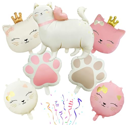 7 Stück Katzen Ballons Geburtstag Deko, Helium Luftballon Katz, Katzen Deko Luftballons, Folienballons katzen, Katze Kindergeburtstag Party deko, für Geburtstag, Babyshower, Hochzeit
