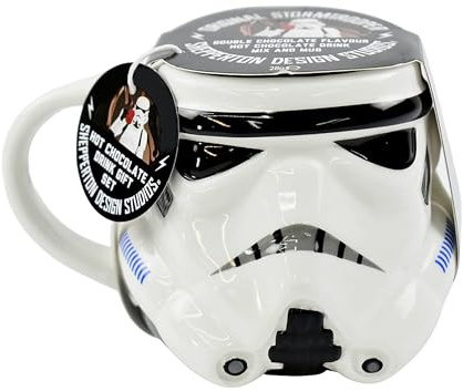 Ceramic Mug & Hot Chocolate Gift Set - Stormtrooper Helmet 18oz Capacity Molded Ceramic Mug with Double Hot Chocolate Sachet. Unique Christmas Gift for Movie Fans, Stocking Fillers