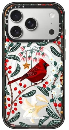 CASETiFY Impact Magsafe iPhone 17 Pro Case [Shockproof/Slim Fit/Compatible with Magsafe] - Cardinal at Christmas - Clear Black