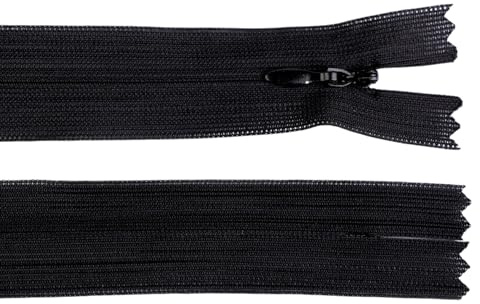 cyclingcolors 2x Cerniera invisibile N°3 50 cm – chiusura lampo in poliestere Dederon con cursore, estremità aperta, maglia scorrevole per cucito sartoria abbigliamento giacche cappotti – nero