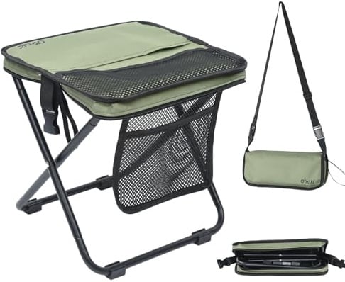 OTraki Tragbarer Klapphocker Faltbar Camping Hocker mit Aufbewahrungstasche, Faltbarer Rucksackhocker TragfäHigkeit 120Kg Outdoor Klappstuhl für Bergsteigen Angeln Reisen Wandern Grillen (Grün)