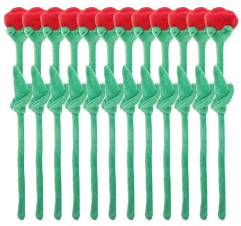 LOLIPPYY Ramo de Rosas de Peluche Flexible 12 Piezas, Flores Artificiales de Simulación Rojo Intenso, Decoración Floral para Hogar, Boda y Fiesta, Adorno Suave y Portátil